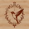A colorful, ornate illustration of a hummingbird in mid-flight, suitable for vector art designs.