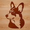 A stylized illustration of a Welsh Corgi's head, created as vector art.