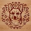 A Welsh Corgi breed dog with heart symbols on its head, suitable for pet owners and animal lovers.