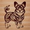 Welsh Corgi Silhouette with Floral Accents A standing Welsh Corgi with ornate floral details.