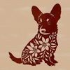 Floral Dog Breed Illustration - Welsh Corgi Illustrative design of a seated Welsh Corgi surrounded by floral elements.