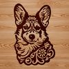 Ornate Floral Patterning on a Corgi Head A detailed, vector illustration of a Corgi's head, featuring ornate floral patterns.