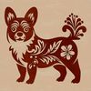 Corgi in Floral Garden A standing corgi in a decorative floral setting.