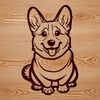 A stylized illustration of a sitting Welsh Corgi breed dog in vector format.