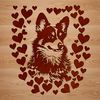 Corgi Clipart with Love Hearts A cartoon Welsh Corgi with love hearts surrounding its head, designed as vector art.
