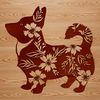 Adorable Standing Welsh Corgi Clip Art A standing Welsh Corgi breed dog in a simple floral pattern setting.