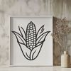 Green Stemmed Corn Illustration A vector illustration of a single ear of corn with a green stem and golden kernels.