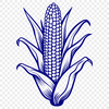 Vector illustration of a corn on the cob with leaves and stalk.