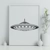 Celestial Cruiser in Orbit A futuristic spaceship in orbit around a distant planet, depicted as a detailed vector graphic.