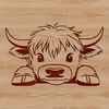Vector Illustration of a Highland Cow's Face An illustration of a Highland Cow's head with distinctive horns, suitable for vector design projects.