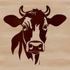 An illustration of a cow's head with detailed features, suitable for vector design.