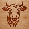 A simplified illustration of a cow's head with facial features.