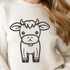 A simple cow illustration in a farm setting. A simple line drawing of a cow in a farm setting.
