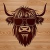 Farm Animal Portrait Vector Art A close-up illustration of a Highland Cow's head, with distinctive horns and shaggy coat.
