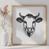 Beautiful Bovine Clip Art A vector illustration of a cow's head with intricate details suitable for cutting machines or laser cutting.