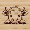 Scottish Farm Animal Design Vector Art A vector illustration of a Highland Cow's head, featuring a distinctive set of horns.