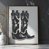 Western footwear illustrations A pair of classic cowboy boots with intricate stitching and design, suitable for vector graphics and digital cutting.