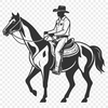 Rugged Wild West Rider Illustrated cowboy standing on horseback in the wild west.
