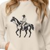 Cowboy on Horseback SVG Illustration A digital illustration of a cowboy on horseback in a Western-style setting.