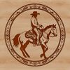 A traditional cowboy character standing proudly with horse, depicted in vector format for easy editing and customization.