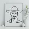Rugged Cowboy Illustration A digital illustration of a rugged cowboy in Western attire, suitable for cutting machines like Cricut or laser cutters.