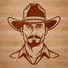 A hand-drawn illustration of a cowboy in traditional attire, suitable for use as vector graphics.