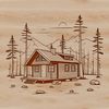 Woodland Retreat Illustration A 2D illustration of a traditional wooden cabin with a sloping roof and chimneys.
