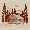 A vector illustration of a cozy wooden cabin in the woods, suitable for digital cutting machines like Cricut.