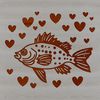 Colorful illustration of a crappie fish with love hearts surrounding its body.