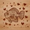 A vector design featuring a wild crappie fish with decorative heart elements.