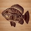 A detailed illustration of a crappie fish in its natural habitat.