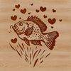 Vibrant Crappie Illustration with Love Hearts A detailed illustration of a Crappie fish with love hearts surrounding it.