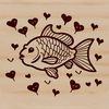 A colorful illustration of a Crappie fish with hearts surrounding it.