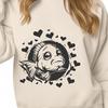 A detailed illustration of a wild crappie fish with love hearts surrounding it.