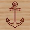 A simple line drawing of an anchor with rope details.