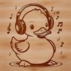 A vector graphic design featuring a cartoon duck in various colors.