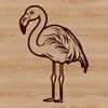 Close-up illustration of a flamingo standing on one leg, featuring vibrant pink plumage and long neck.