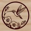Vibrant Hummingbird on a Floral Garland A vector graphic representation of a hummingbird bird perched on a branch amidst blooming flowers.