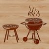 Free BBQ Illustration Vector A detailed SVG vector illustration of a backyard BBQ setup, including a grill and various food elements.