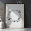 Beautiful Botanical Wreath Design A floral wreath design made up of intertwined stems and leaves.