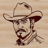 A western-style illustration of a cowboy in a riding stance.