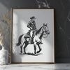 Cowboy Character Clip Art Free Download Illustrated cowboy character on horseback in a western setting.