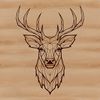 A realistic illustration of a deer's head, featuring a wild animal with impressive antlers.