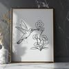 Whimsical Bird Design with Florals A vibrant illustration of a hummingbird in mid-air, surrounded by floral elements.