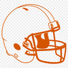 An illustration of a football helmet from the front, with laces and face mask details.