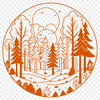 A detailed graphic representation of a forest ecosystem featuring various plant life.