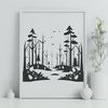 A detailed vector illustration of a forest with various types of trees, suitable for clip art and cutting machine projects.