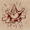 A mythical creature from fantasy fiction, the knome is depicted standing proudly as it smashes through a wall.