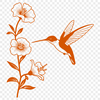 Beautiful Vector Bird with Flowers A detailed vector graphic of a hummingbird in flight near a blooming flower arrangement.