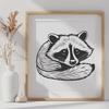 A stylized raccoon design suitable for digital editing and cutting machine applications.